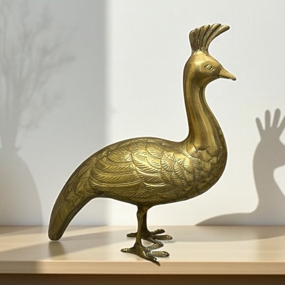 Vintage Other - Vintage Large 12 x 12 inch Brass Peacock Bird Figurine